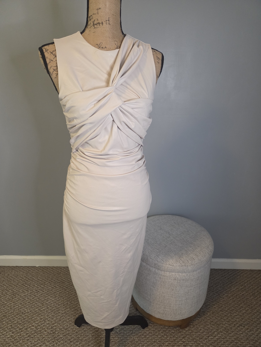Express Faux Leather Midi Dress in Light Cream